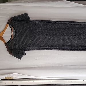 Women's Love Nation Black Full Length Fish Net Dress Waist Side Slits, Size: XL